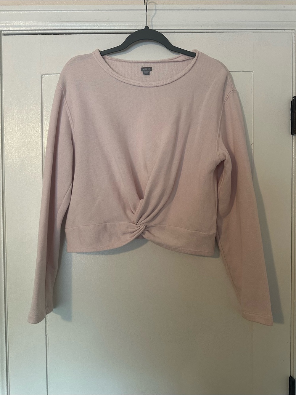 Aerie Cropped Twist-Front Pink Long Sleeve Sweatshirt